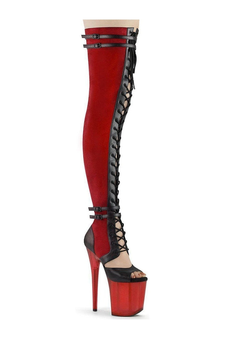 FLAMINGO-3027 Thigh Boot | Red Faux Suede-Thigh Boots-Pleaser-Red-7-Faux Suede-SEXYSHOES.COM