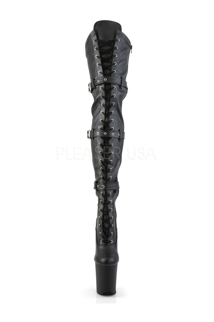 FLAMINGO-3028 Platform Boot | Black Faux Leather-Pleaser-Thigh Boots-SEXYSHOES.COM