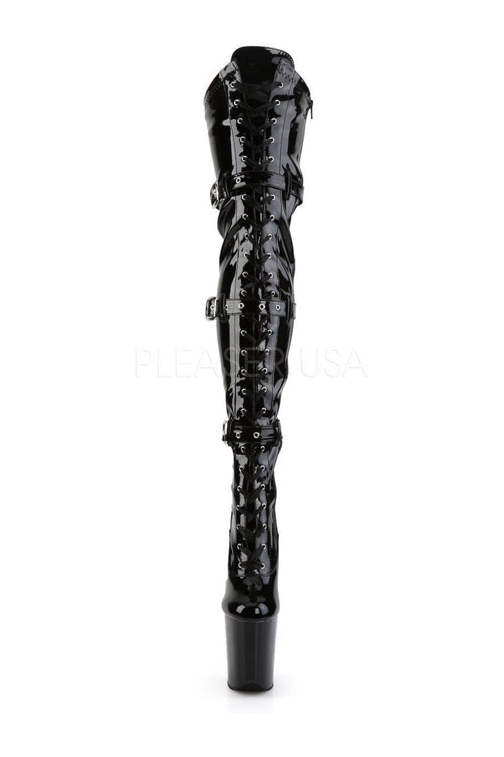 FLAMINGO-3028 Platform Boot | Black Patent-Pleaser-Thigh Boots-SEXYSHOES.COM