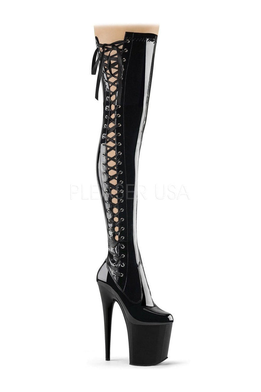 FLAMINGO-3050 Platform Boot | Black Patent-Pleaser-Black-Thigh Boots-SEXYSHOES.COM