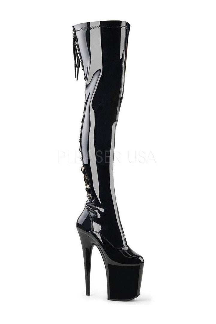 FLAMINGO-3063 Platform Boot | Black Patent-Pleaser-Black-Thigh Boots-SEXYSHOES.COM