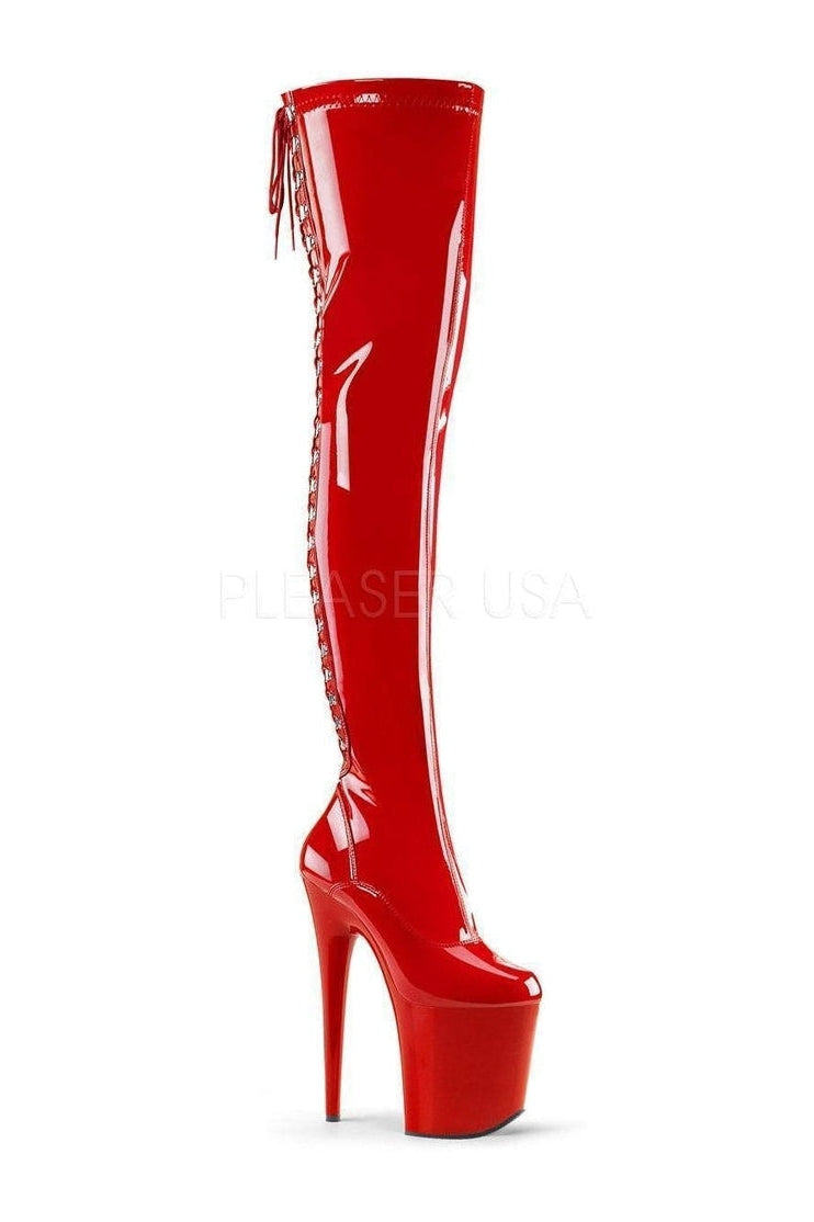 FLAMINGO-3063 Platform Boot | Red Patent-Pleaser-Red-Thigh Boots-SEXYSHOES.COM