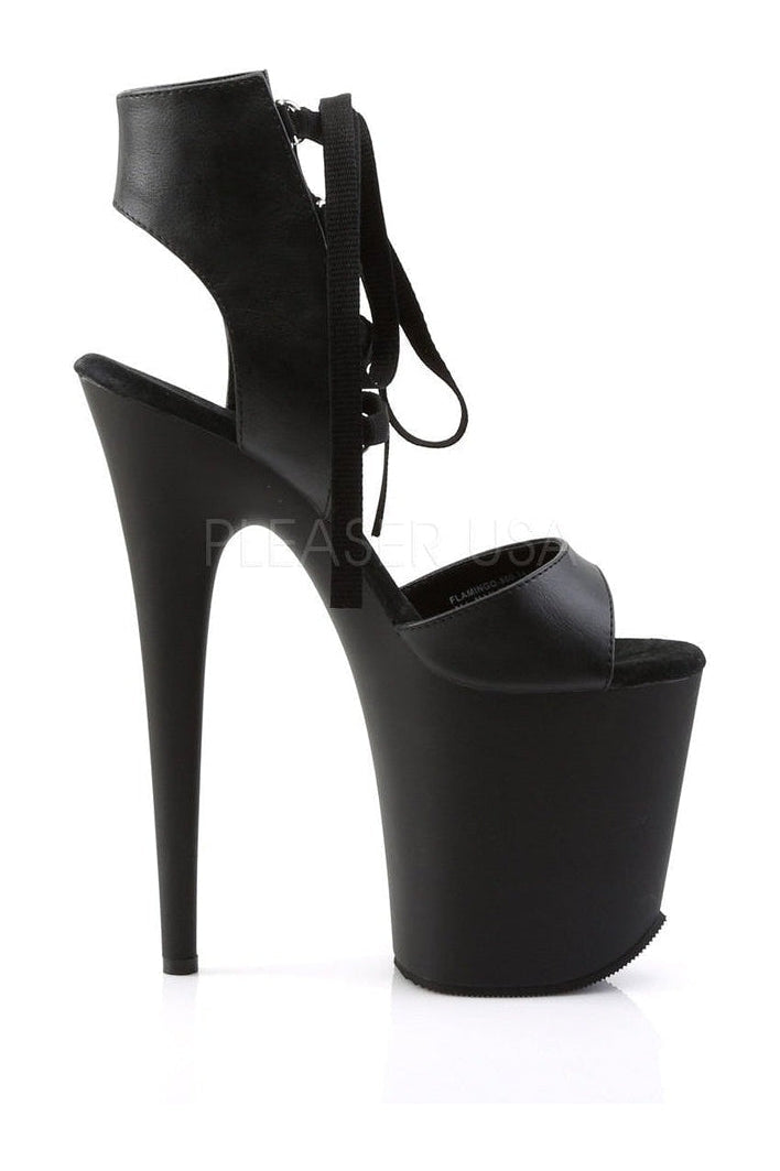 FLAMINGO-800-14 Platform Sandal | Black Faux Leather-Pleaser-Sandals-SEXYSHOES.COM