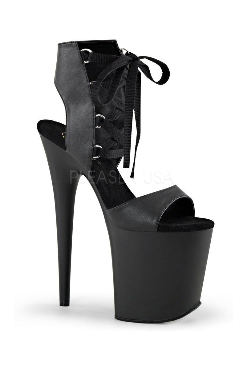 FLAMINGO-800-14 Platform Sandal | Black Faux Leather-Pleaser-Black-Sandals-SEXYSHOES.COM