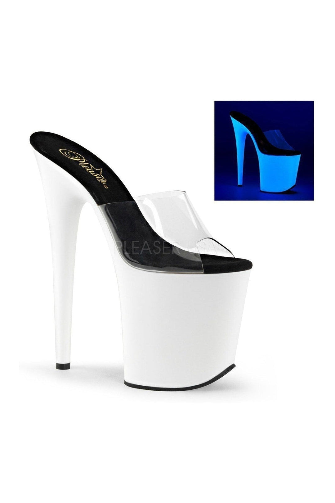 Pleaser FLAMINGO-801UV Platform Slide in Clear Vinyl from SexyShoes.com