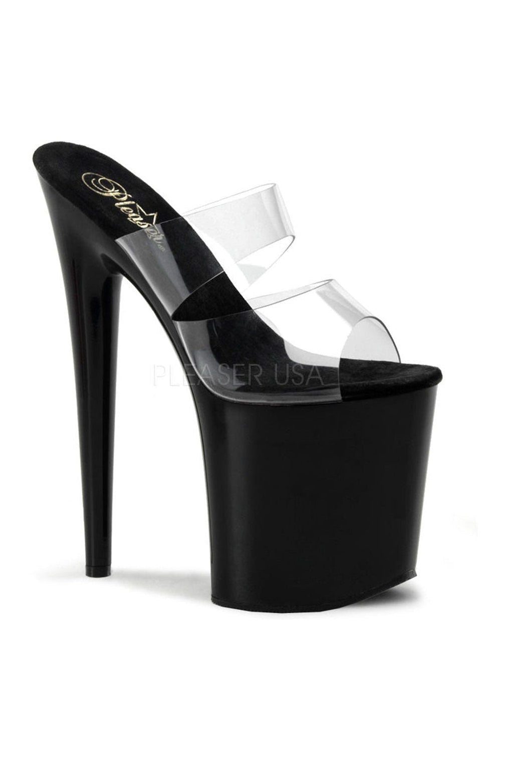 Pleaser FLAMINGO-802 Platform Slide in Black Vinyl from SexyShoes.com