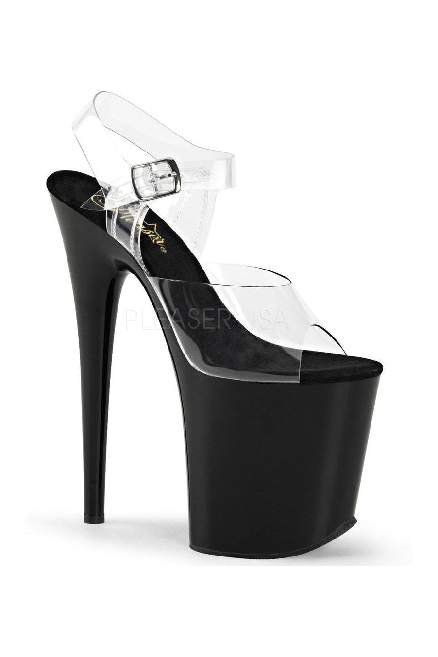 Pleaser FLAMINGO-808 Platform Sandal in Black Vinyl from SexyShoes.com
