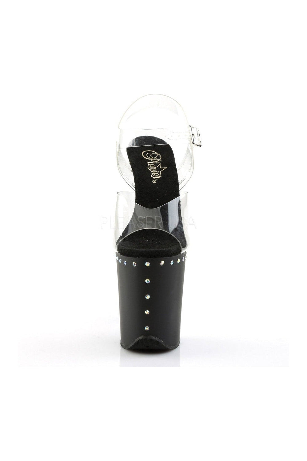 Pleaser FLAMINGO-808ABLS Platform Sandal in Black Vinyl