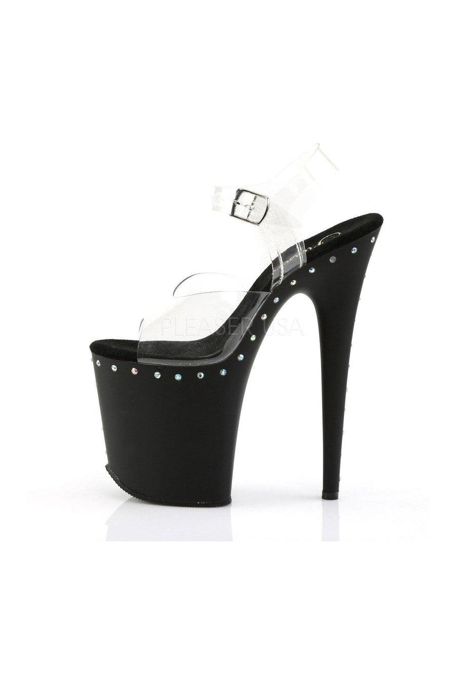 Pleaser FLAMINGO-808ABLS Platform Sandal in Black Vinyl