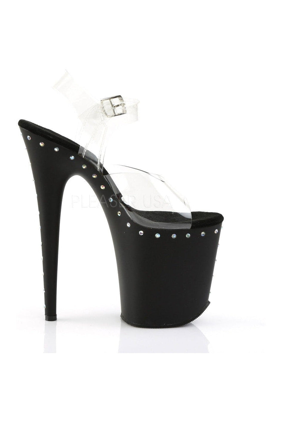 Pleaser FLAMINGO-808ABLS Platform Sandal in Black Vinyl