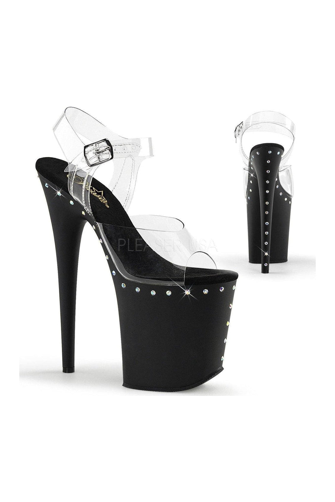 Pleaser FLAMINGO-808ABLS Platform Sandal in Black Vinyl from SexyShoes.com