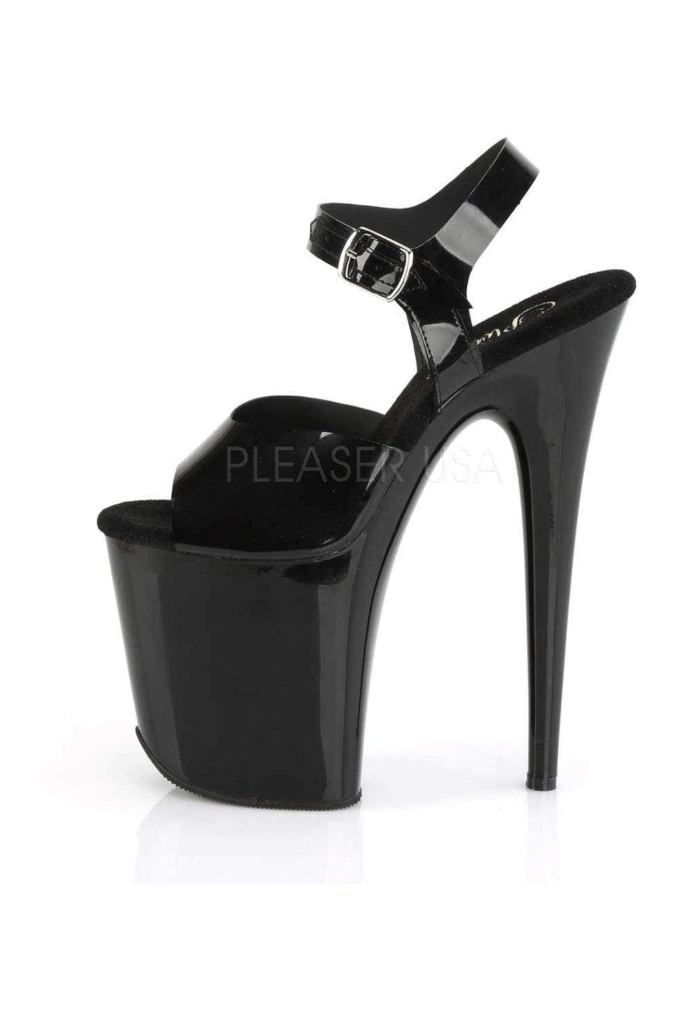 FLAMINGO-808N Platform Sandal | Black Faux Leather-Pleaser-SEXYSHOES.COM