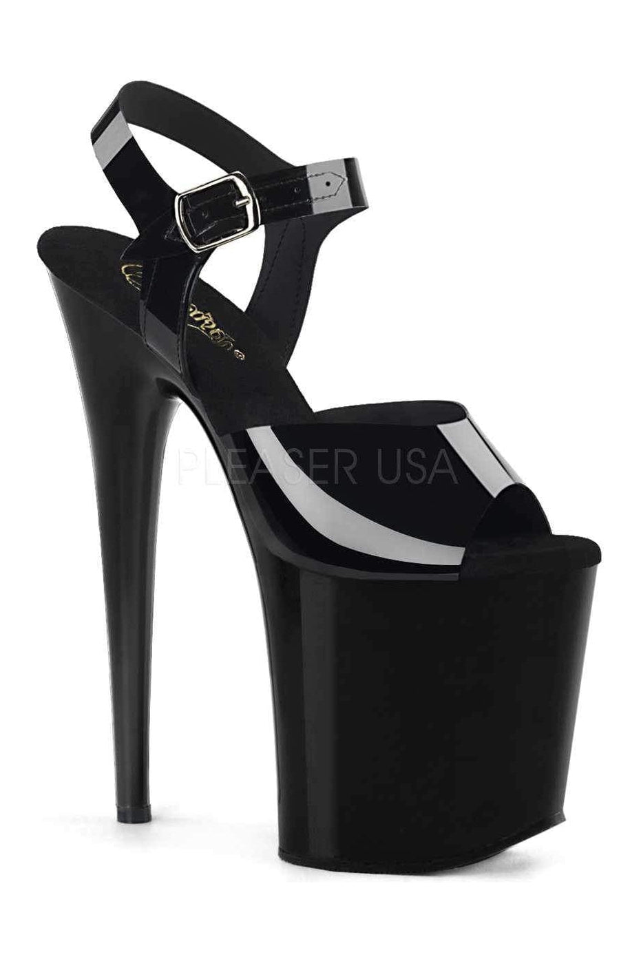Pleaser FLAMINGO-808N Platform Sandal in Black Faux Leather from SexyShoes.com