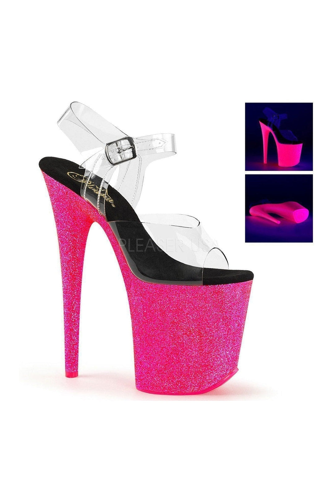 Pleaser FLAMINGO-808UVG Platform Sandal in Clear Vinyl from SexyShoes.com