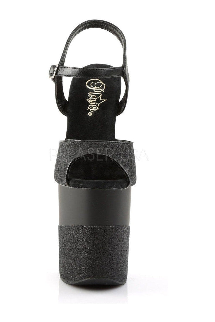 Pleaser FLAMINGO-809-2G Platform Sandal in Black Glitter