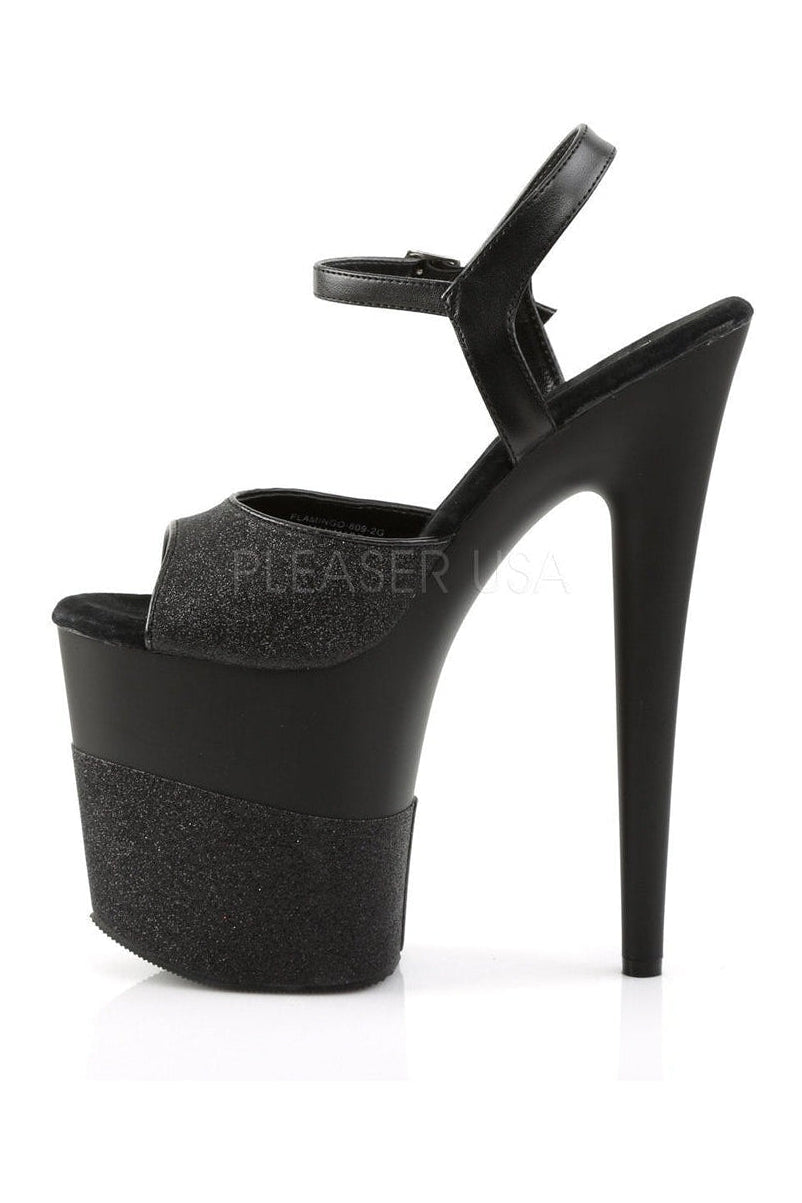 FLAMINGO-809-2G Platform Sandal | Black Glitter-Pleaser-Sandals-SEXYSHOES.COM