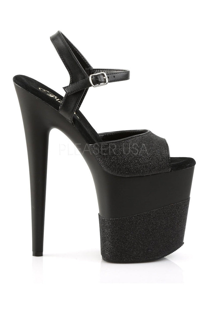 Pleaser FLAMINGO-809-2G Platform Sandal in Black Glitter