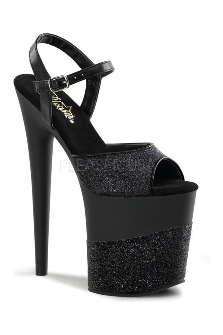 FLAMINGO-809-2G Platform Sandal | Black Glitter-Pleaser-Black-Sandals-SEXYSHOES.COM