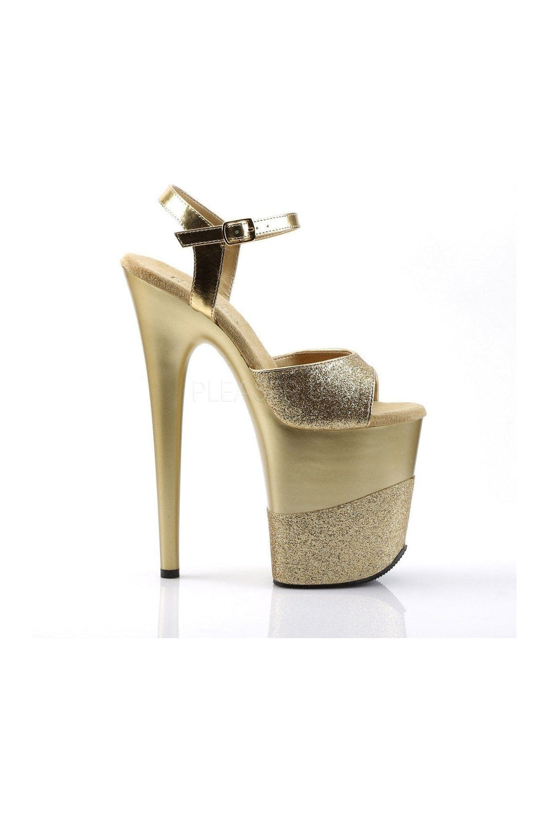 Pleaser FLAMINGO-809-2G Platform Sandal in Gold Glitter