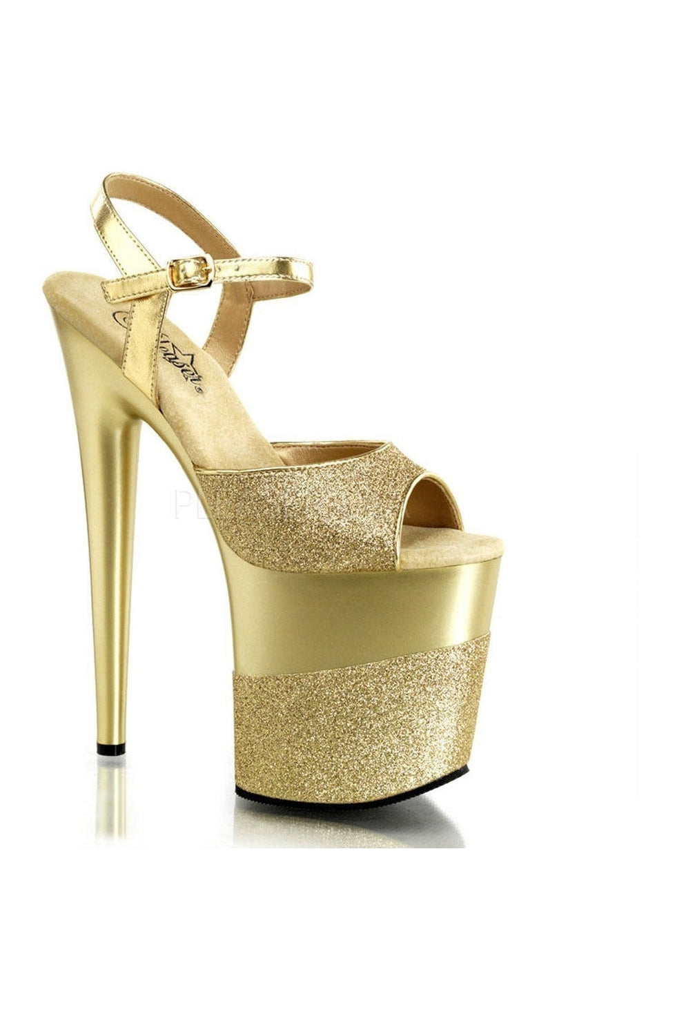 FLAMINGO-809-2G Platform Sandal | Gold Glitter-Pleaser-Gold-Sandals-SEXYSHOES.COM