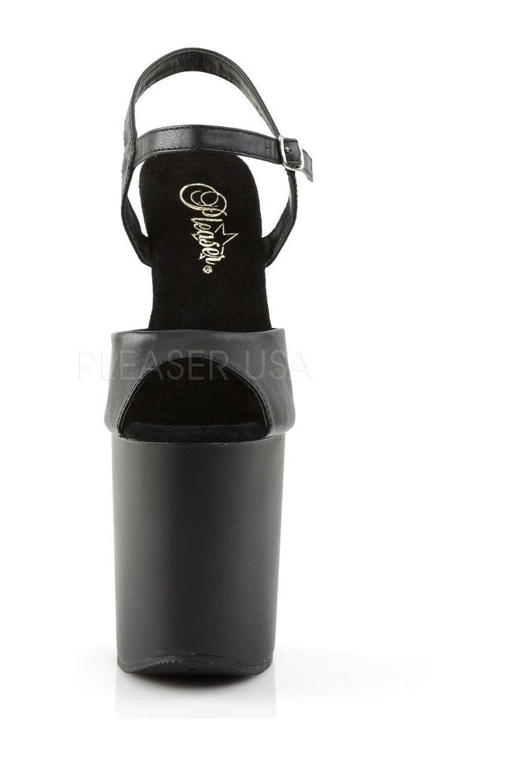 FLAMINGO-809 Platform Sandal | Black Faux Leather-Pleaser-Sandals-SEXYSHOES.COM