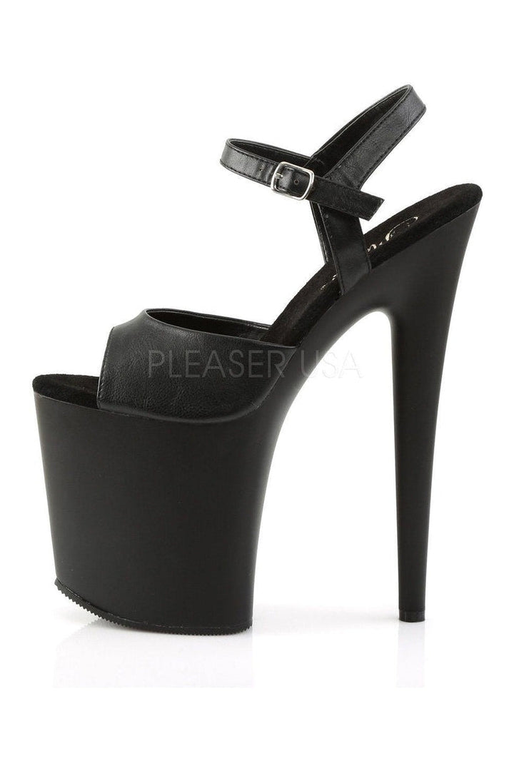 FLAMINGO-809 Platform Sandal | Black Faux Leather-Pleaser-Sandals-SEXYSHOES.COM
