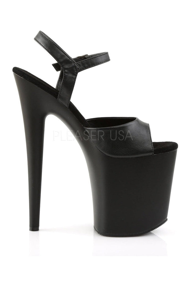 FLAMINGO-809 Platform Sandal | Black Faux Leather-Pleaser-Sandals-SEXYSHOES.COM