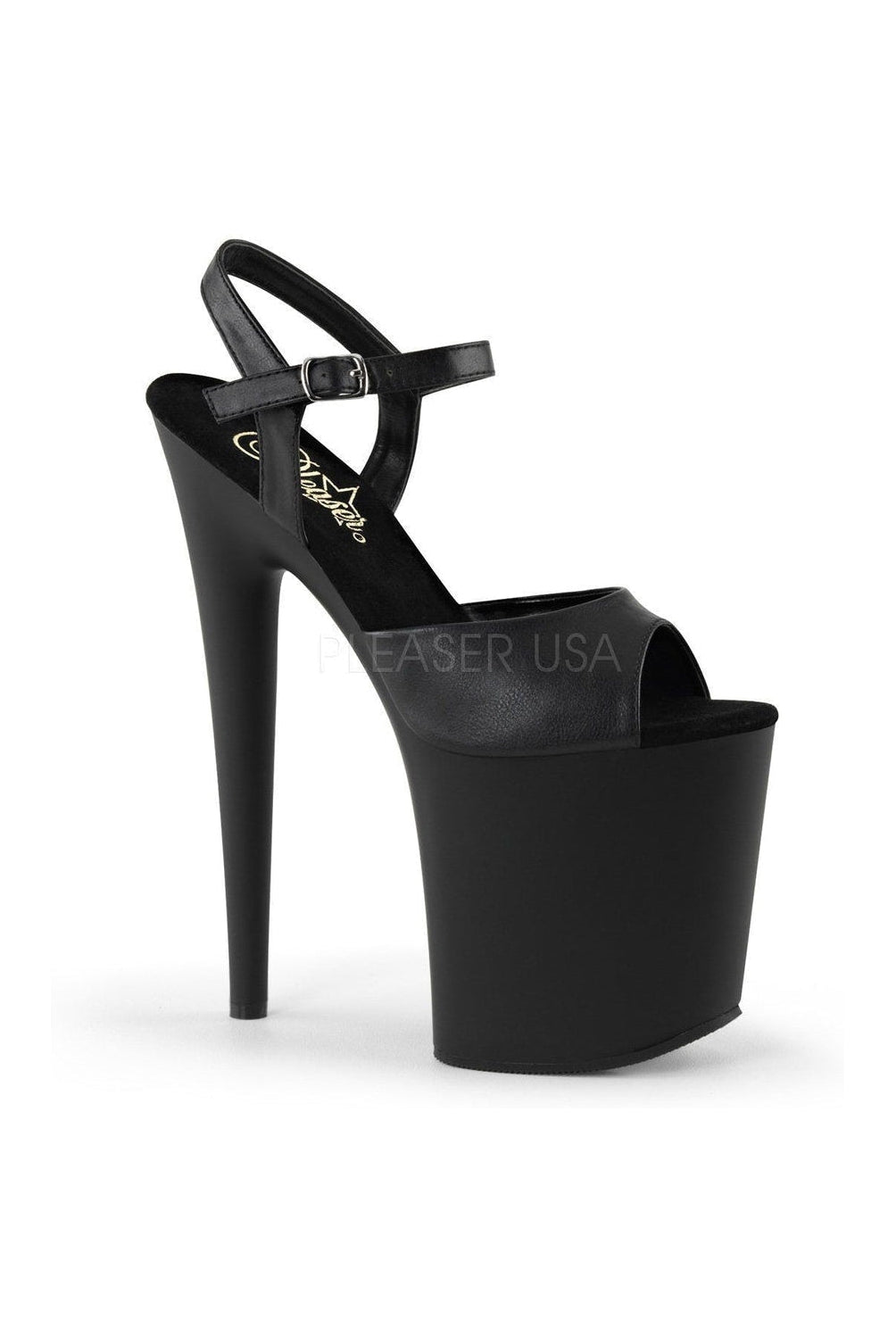 Pleaser FLAMINGO-809 Platform Sandal in Black Faux Leather from SexyShoes.com