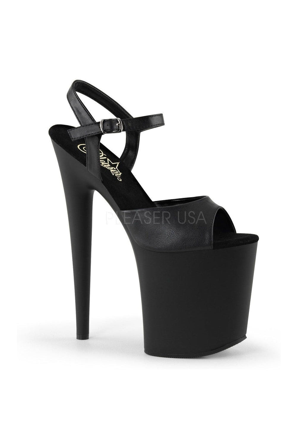 FLAMINGO-809 Platform Sandal | Black Faux Leather-Pleaser-Black-Sandals-SEXYSHOES.COM