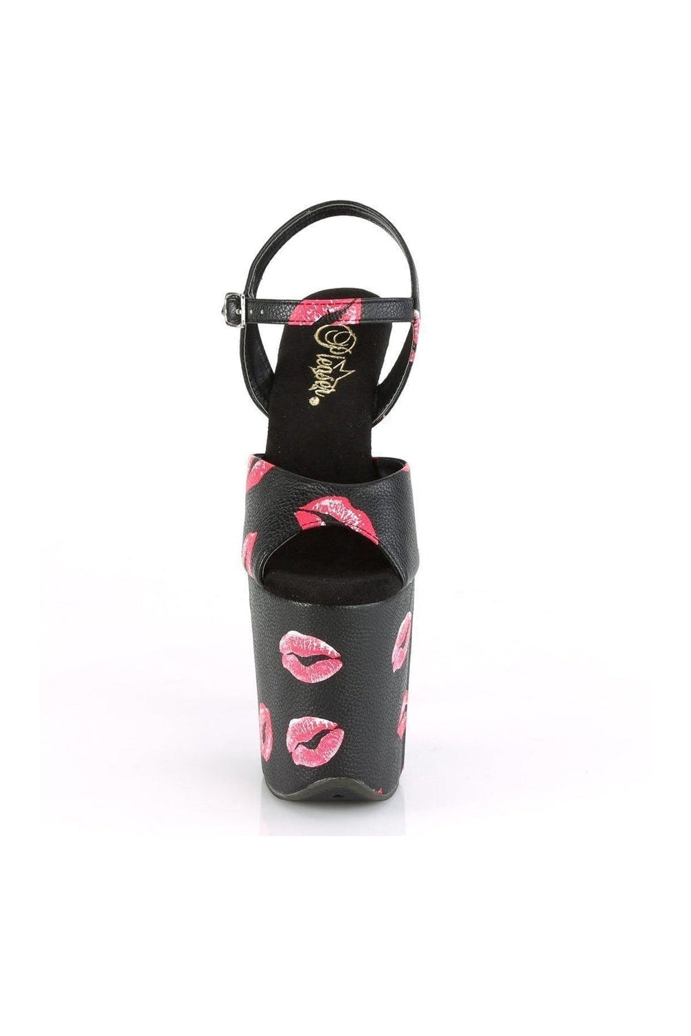 Pleaser FLAMINGO-809KISSES Exotic Sandal in Black Faux Leather