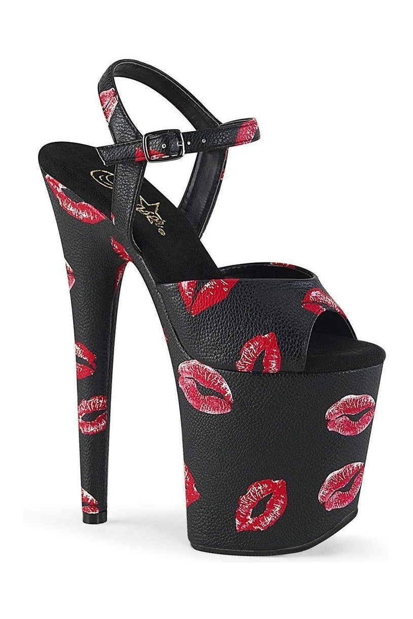 Pleaser FLAMINGO-809KISSES Exotic Sandal in Black Faux Leather from SexyShoes.com