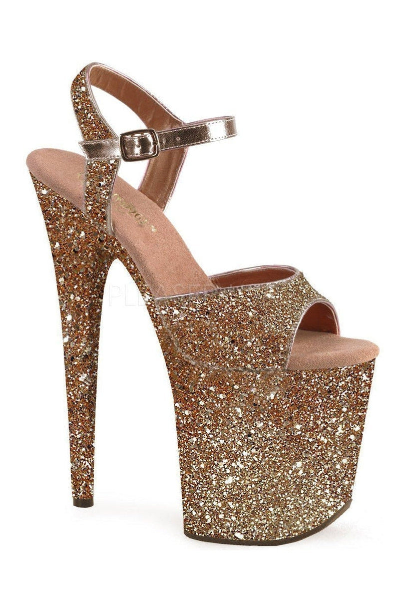 Pleaser FLAMINGO-810LG Platform Sandal in Rose Gold Glitter from SexyShoes.com