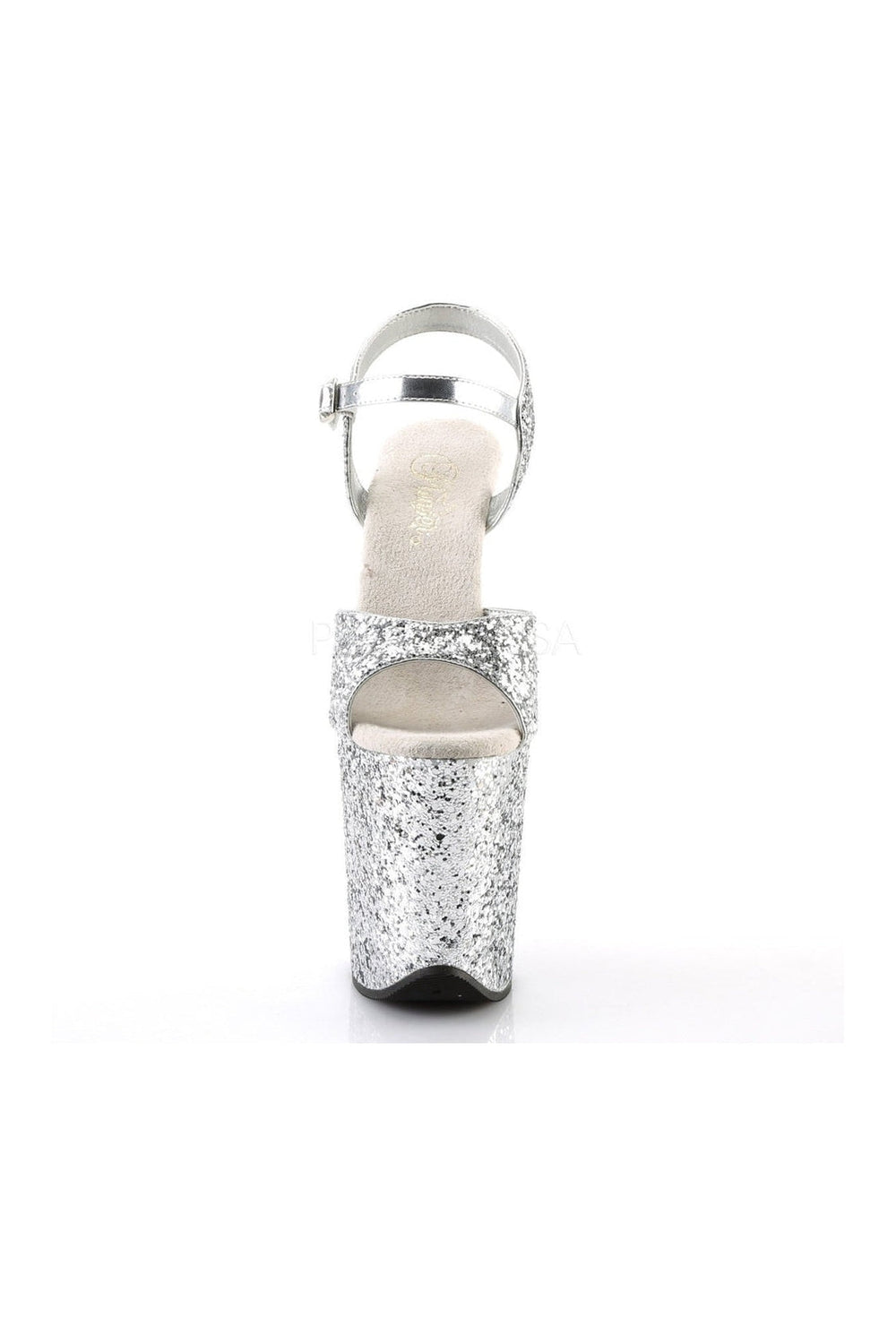 FLAMINGO-810LG Platform Sandal | Silver Glitter-Pleaser-Sandals-SEXYSHOES.COM