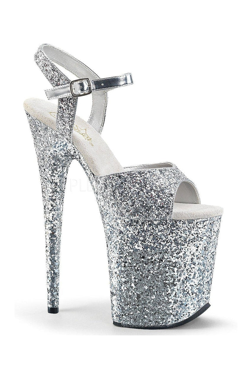 Pleaser FLAMINGO-810LG Platform Sandal in Silver Glitter from SexyShoes.com
