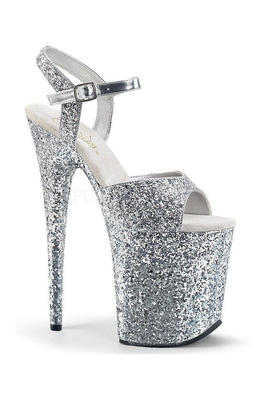 FLAMINGO-810LG Platform Sandal | Silver Glitter-Pleaser-Silver-Sandals-SEXYSHOES.COM