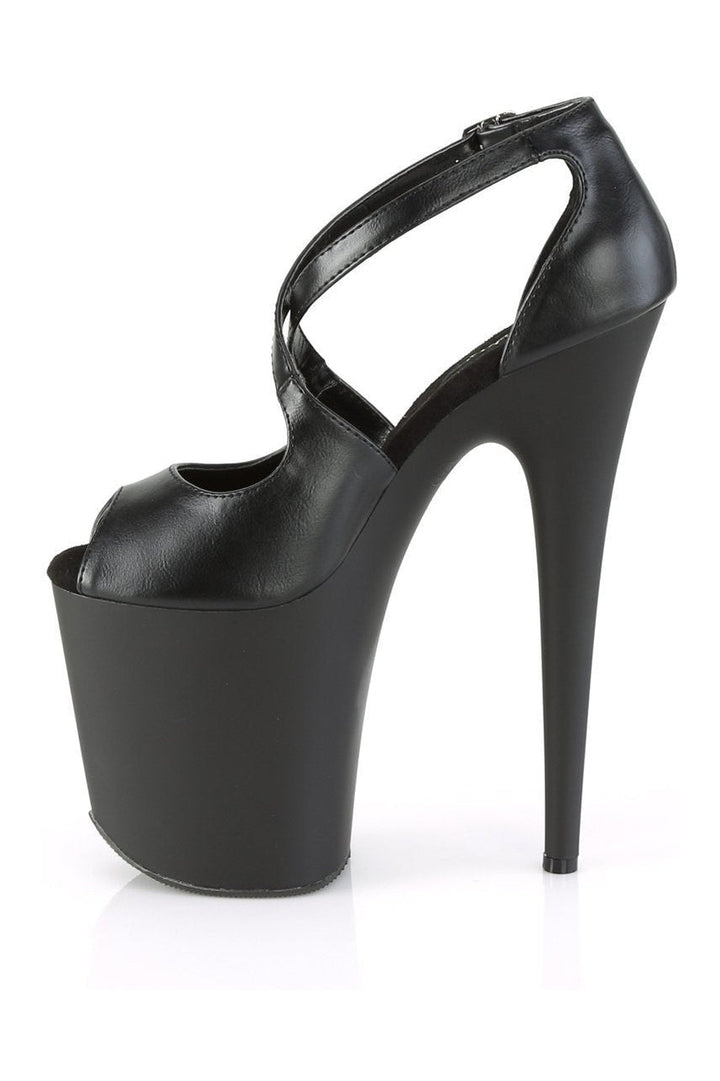 FLAMINGO-821 Stripper Sandal | Black Faux Leather-Pleaser