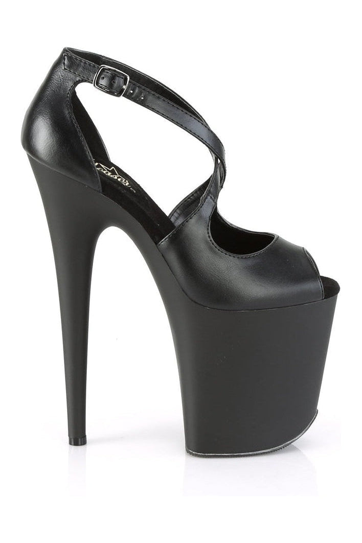 FLAMINGO-821 Stripper Sandal | Black Faux Leather-Pleaser