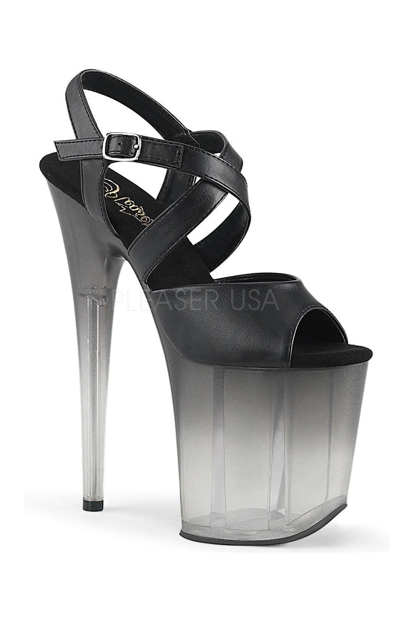 FLAMINGO-822T Stripper Platform Sandal | Black Faux Leather-Pleaser-SEXYSHOES.COM