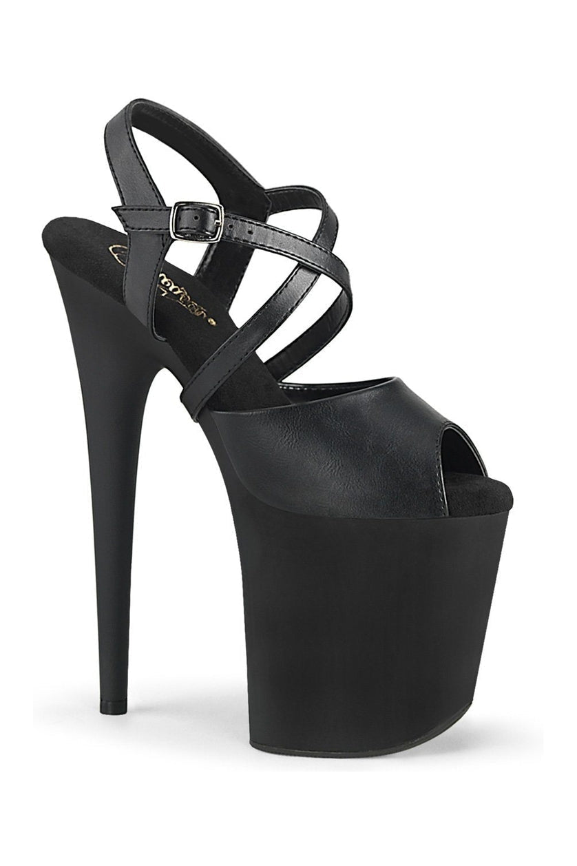 Pleaser FLAMINGO-824 Exotic Sandal in Black Faux Leather from SexyShoes.com