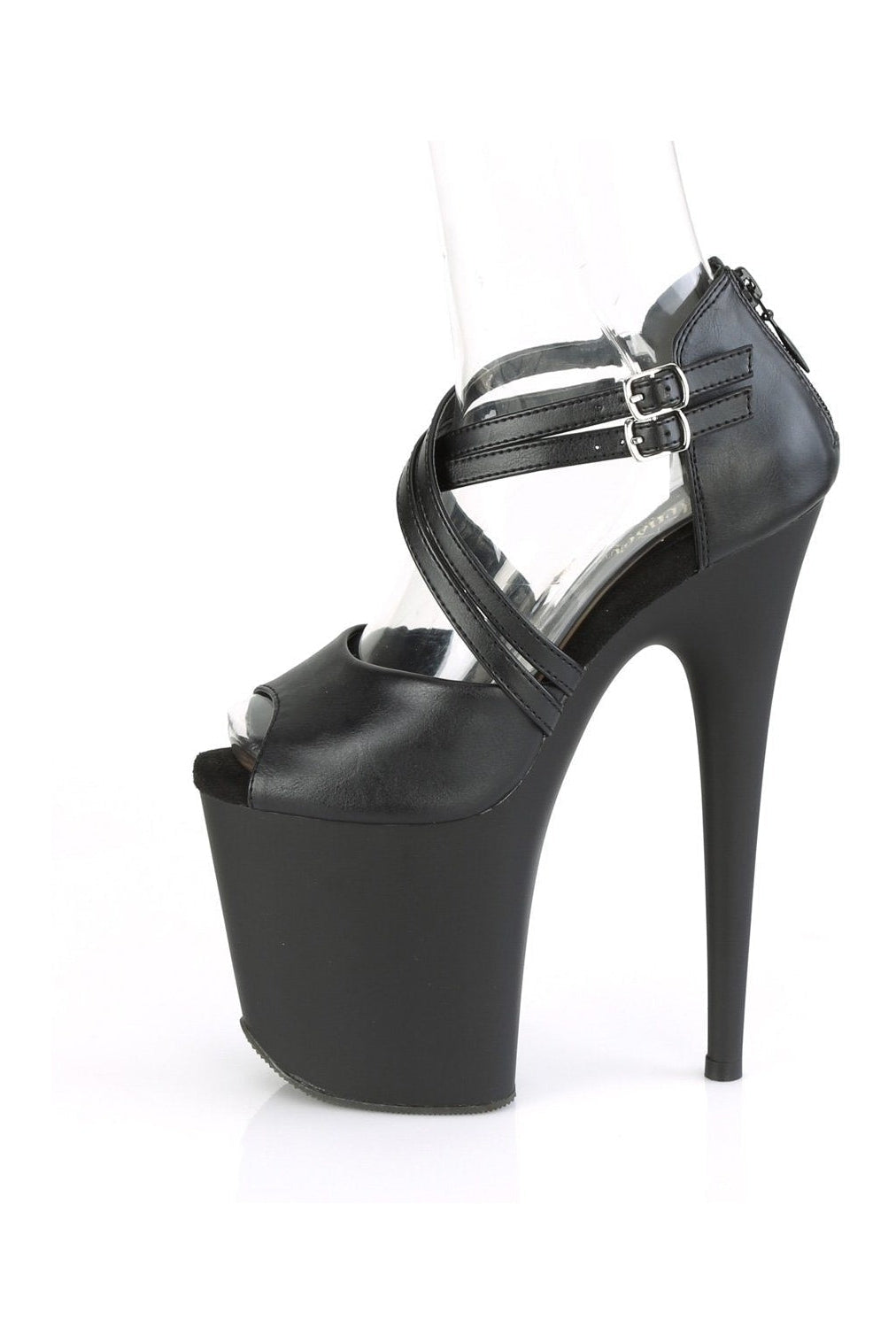 Pleaser FLAMINGO-865 Sandal in Black Faux Leather