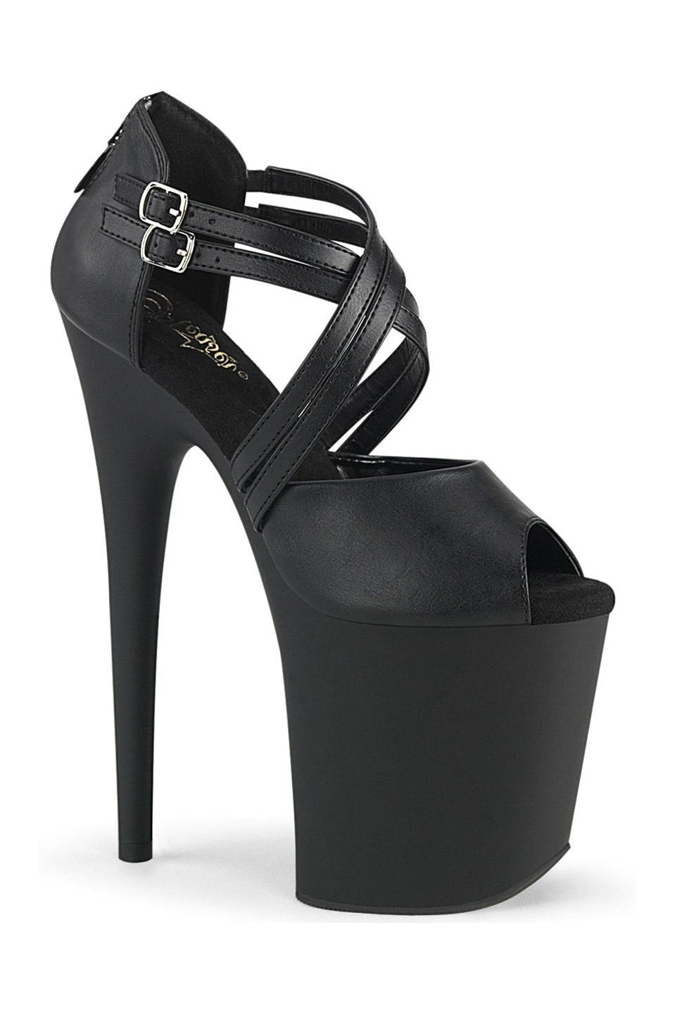 Pleaser FLAMINGO-865 Sandal in Black Faux Leather from SexyShoes.com