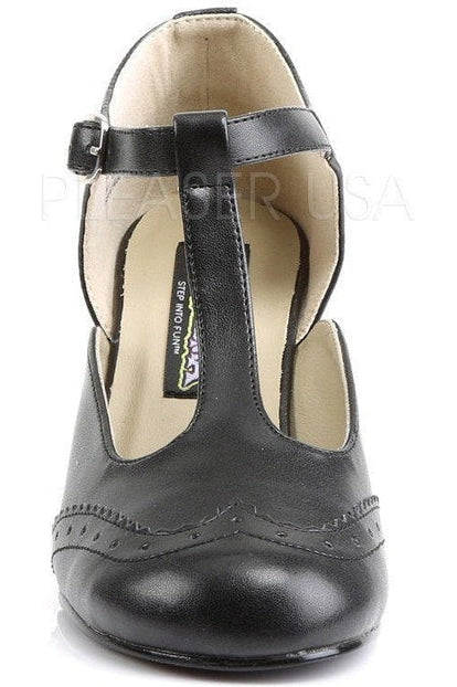 FLAPPER-26 T-Strap | Black Faux Leather-Funtasma-Mary Janes-SEXYSHOES.COM