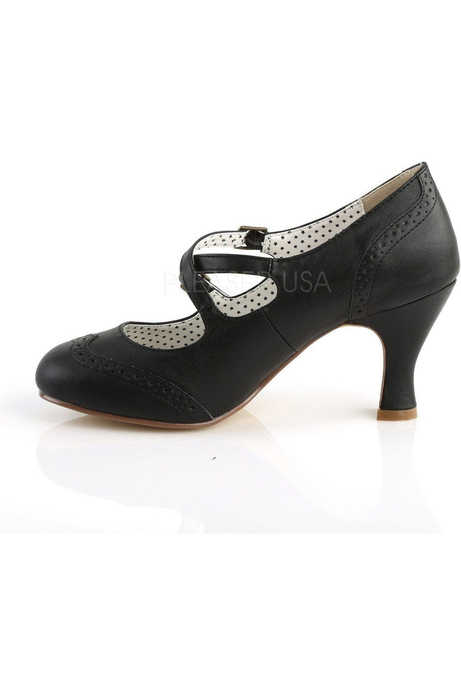 Pin Up Couture FLAPPER-35 Pump in Black Faux Leather