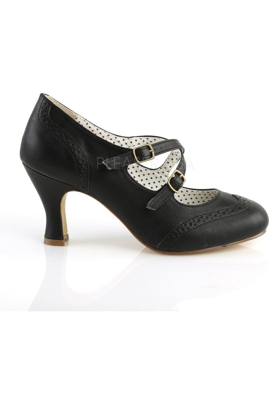 Pin Up Couture FLAPPER-35 Pump in Black Faux Leather