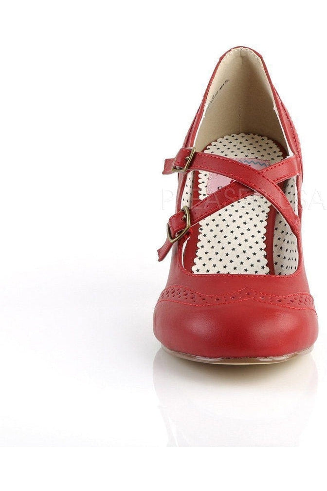 Pin Up Couture FLAPPER-35 Pump in Red Faux Leather
