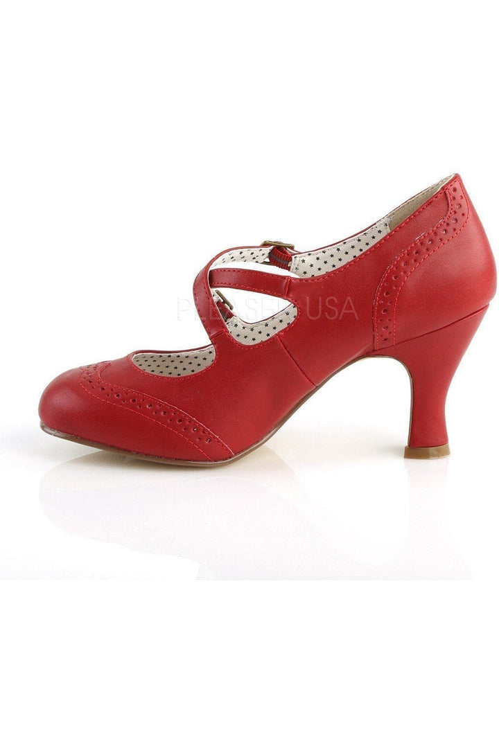 FLAPPER-35 Pump | Red Faux Leather-Pin Up Couture-Mary Janes-SEXYSHOES.COM