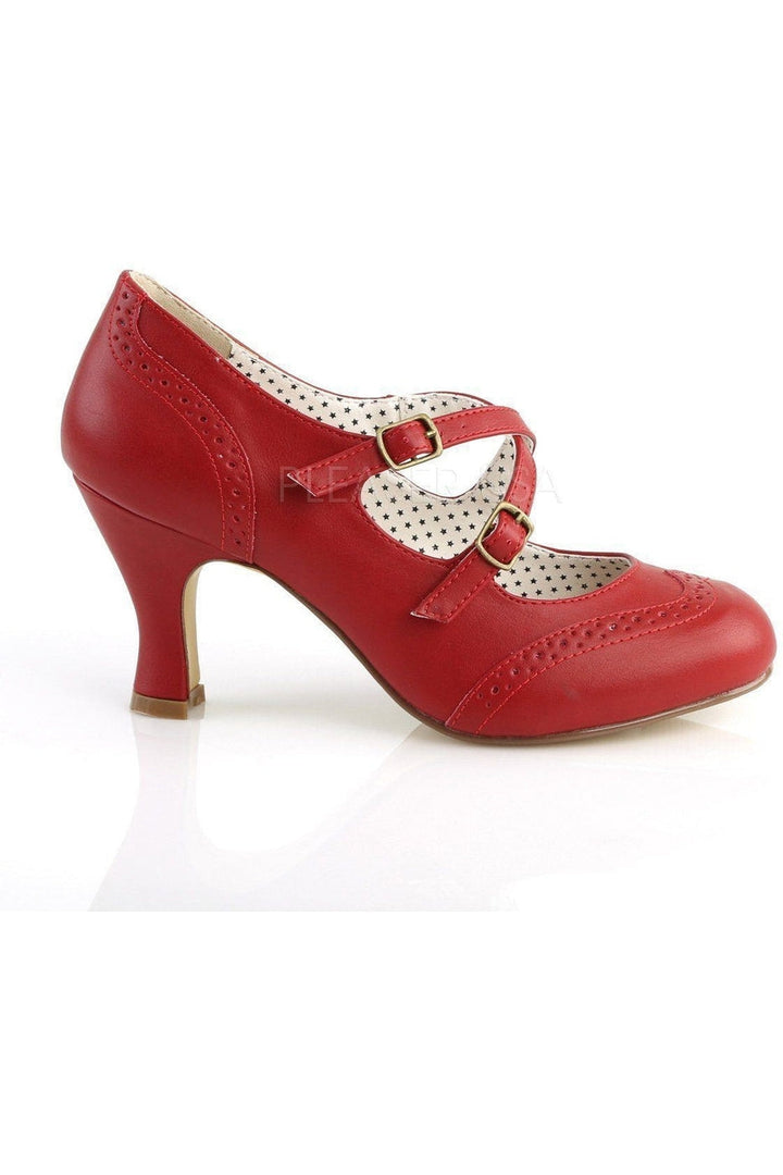 FLAPPER-35 Pump | Red Faux Leather-Pin Up Couture-Mary Janes-SEXYSHOES.COM