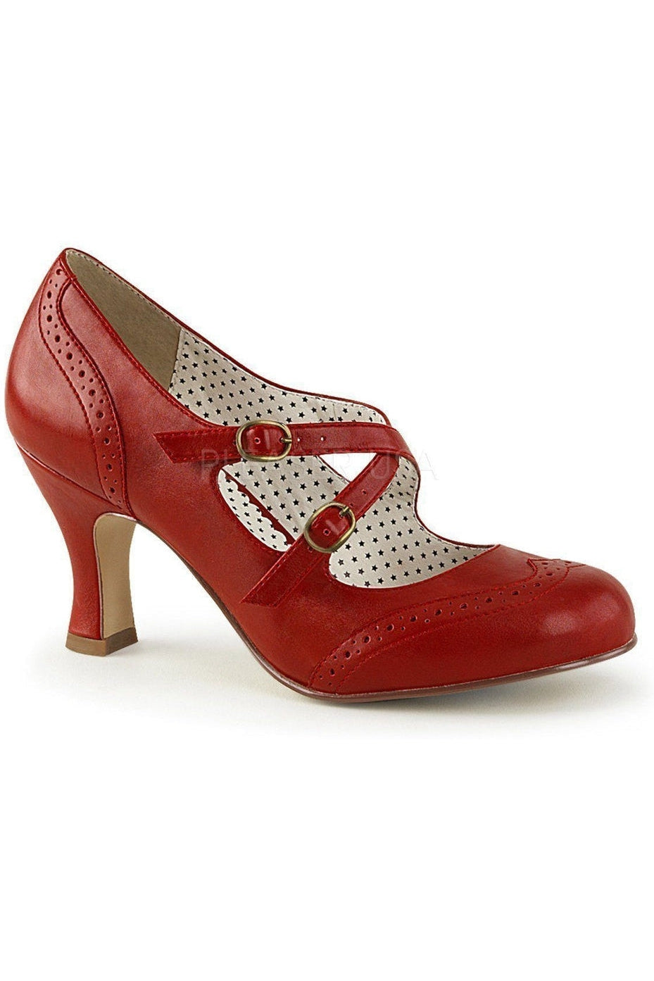 FLAPPER-35 Pump | Red Faux Leather-Pin Up Couture-Red-Mary Janes-SEXYSHOES.COM