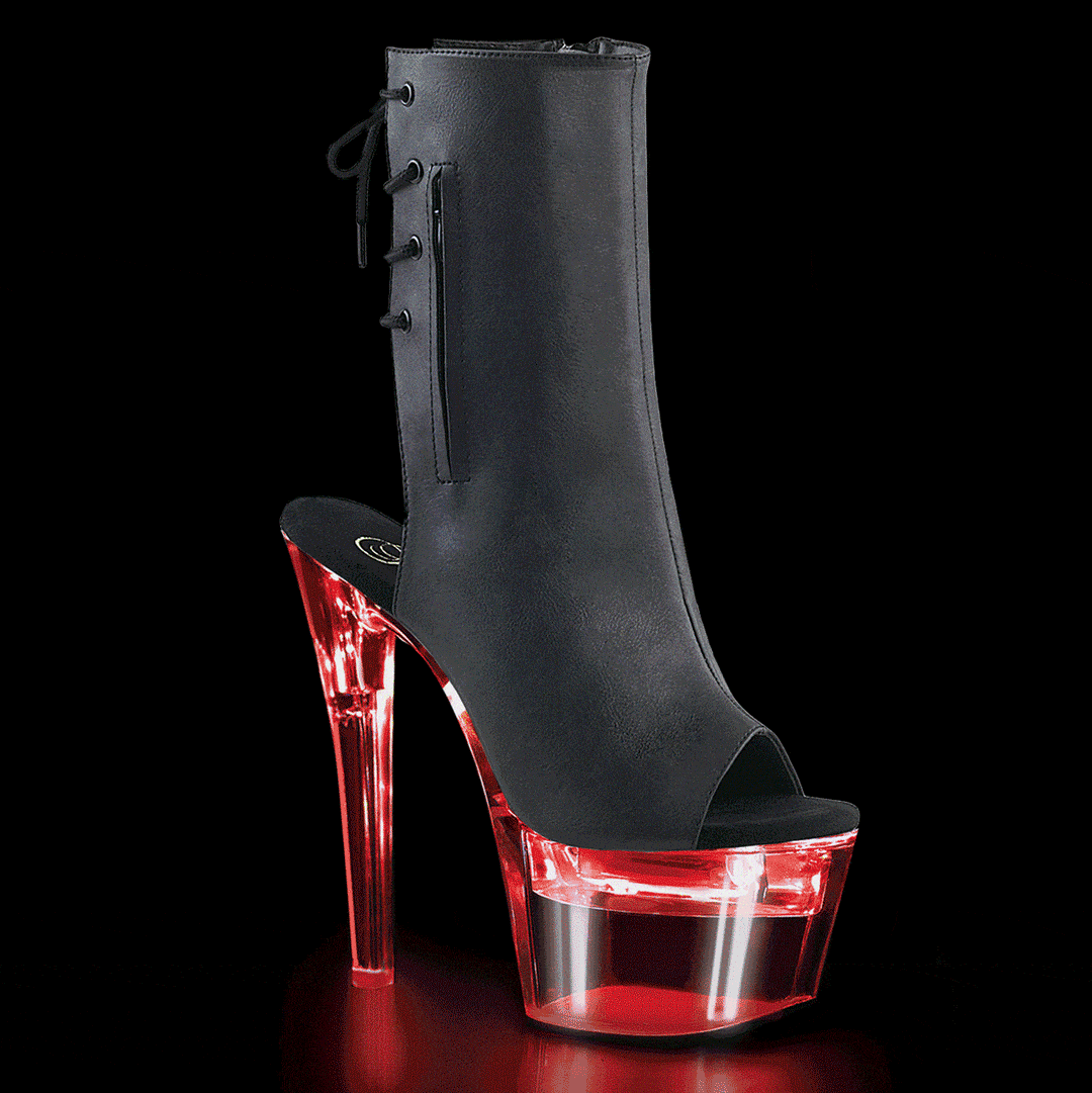 Pleaser FLASHDANCE-1018-7 Exotic Ankle Boot in Black Faux Leather from SexyShoes.com