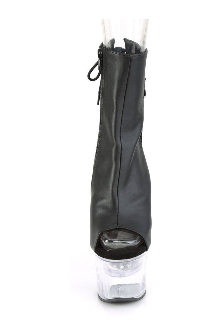 Pleaser FLASHDANCE-1018-7 Exotic Ankle Boot in Black Faux Leather